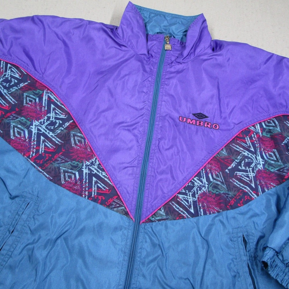 Vintage Umbro Windbreaker Jacket Mens Medium Purple Blue 90s Colorblock Retro - Picture 2 of 12